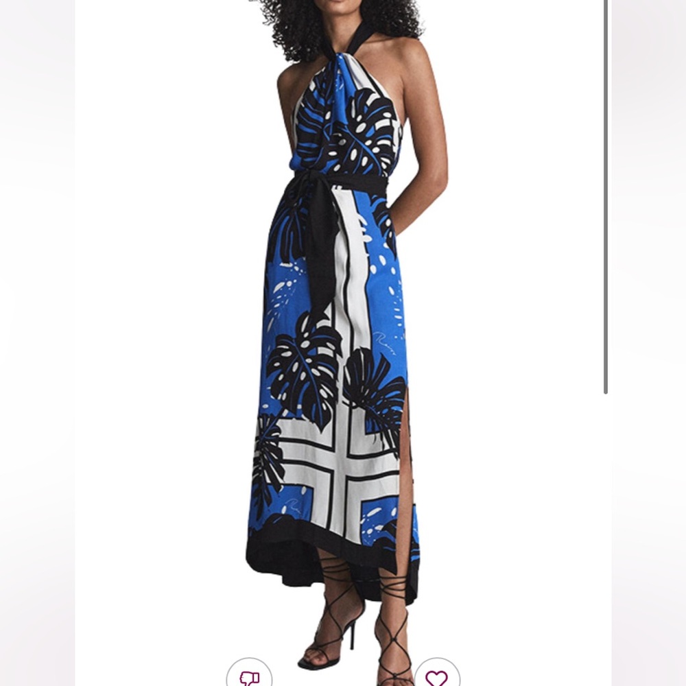 NWT Reiss Erin Blue Maxi Halter Tropical Print Sundress Resort Wear - Picture 2 of 12